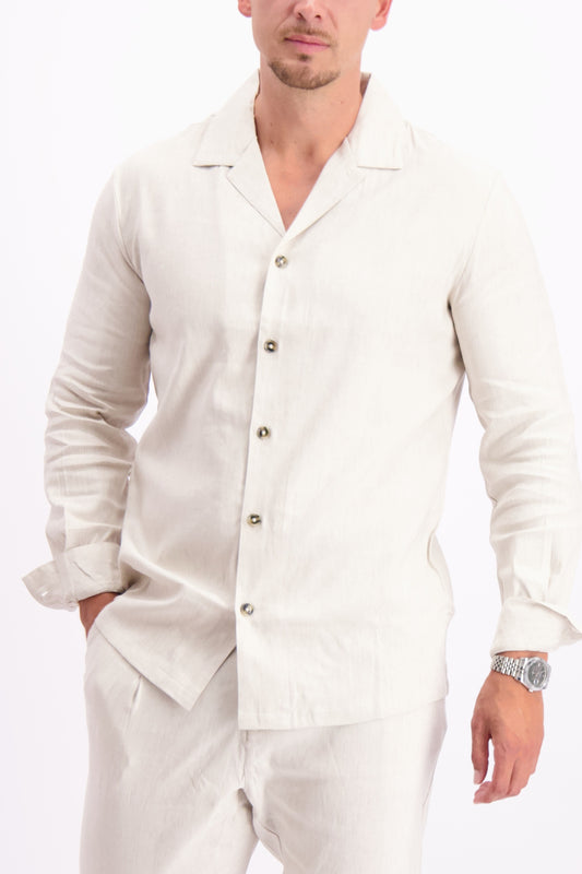 Linen shirt cuban collar oatmeal white linnen overhemd wit zomer