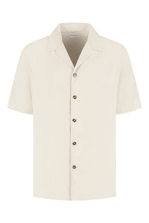 Linen shirt oatmeal white creme Linnen overhemd wit creme korte mouwen