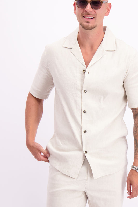 linen shirt summer oatmeal white creme linnen overhemd zomer wit linnen setje zomer