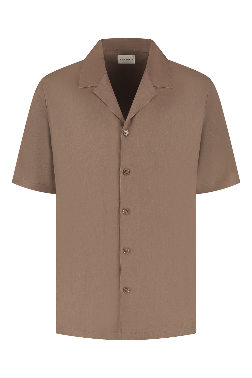 Les Brutes linen cuban shirt shortsleeve mocha. Linnen overhemd korte mouw bruin