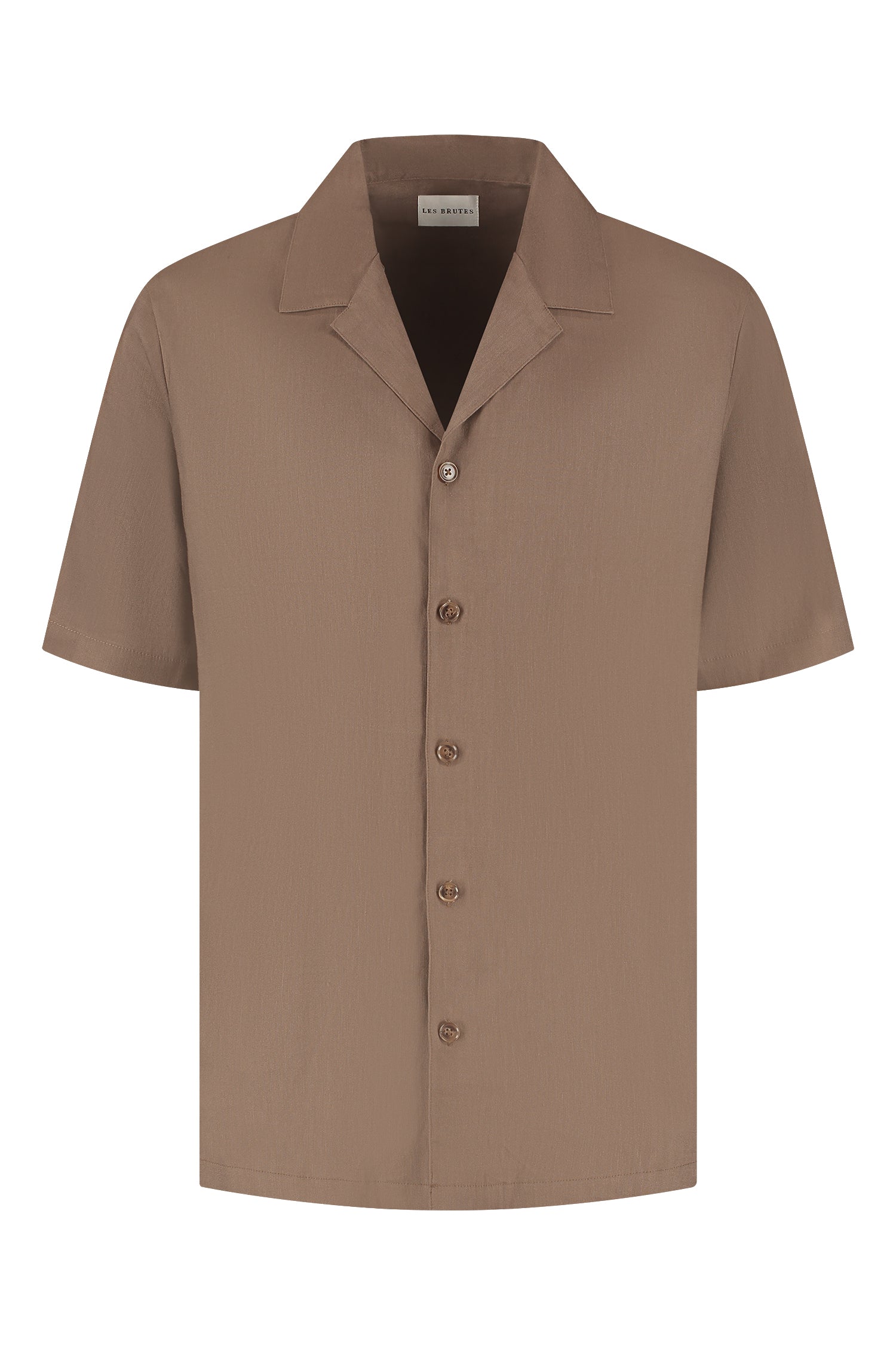 Les Brutes linen cuban shirt shortsleeve mocha. Linnen overhemd korte mouw bruin