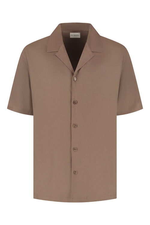 Les Brutes linen cuban shirt shortsleeve mocha. Linnen overhemd korte mouw bruin