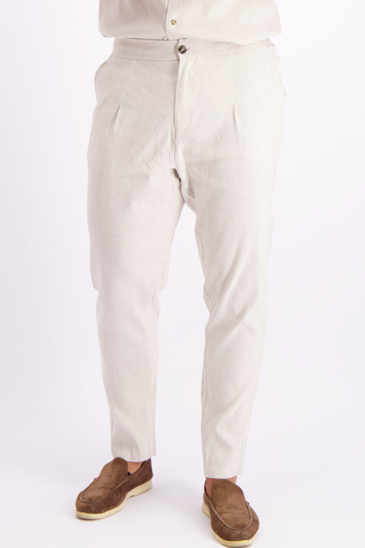 Les Brutes linen pantalon linen trouser oatmeal white linnen broek wit creme beige