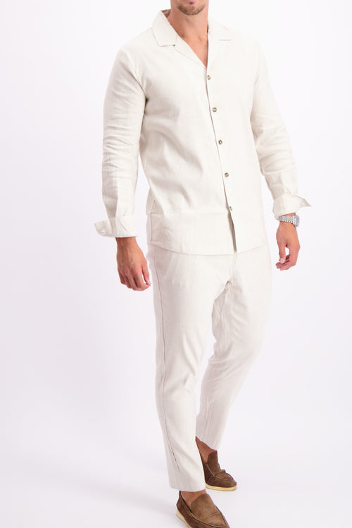 Linen shirt cuban collar oatmeal white linnen overhemd wit zomer
