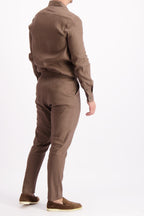 Linen set Cuban shirt Mocha heren linnen overhemd Les Brutes