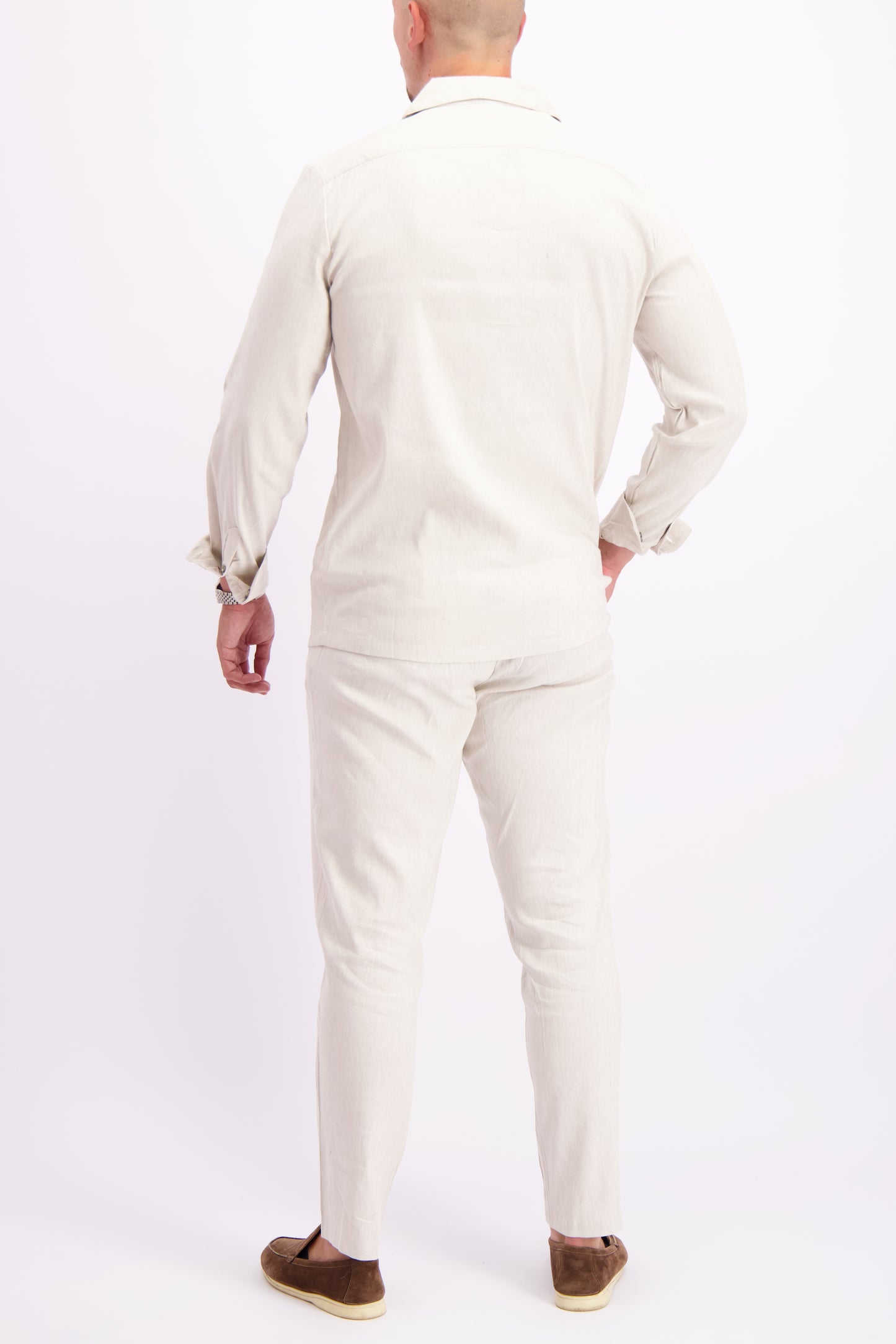 Linen shirt cuban collar oatmeal white linnen overhemd wit zomer