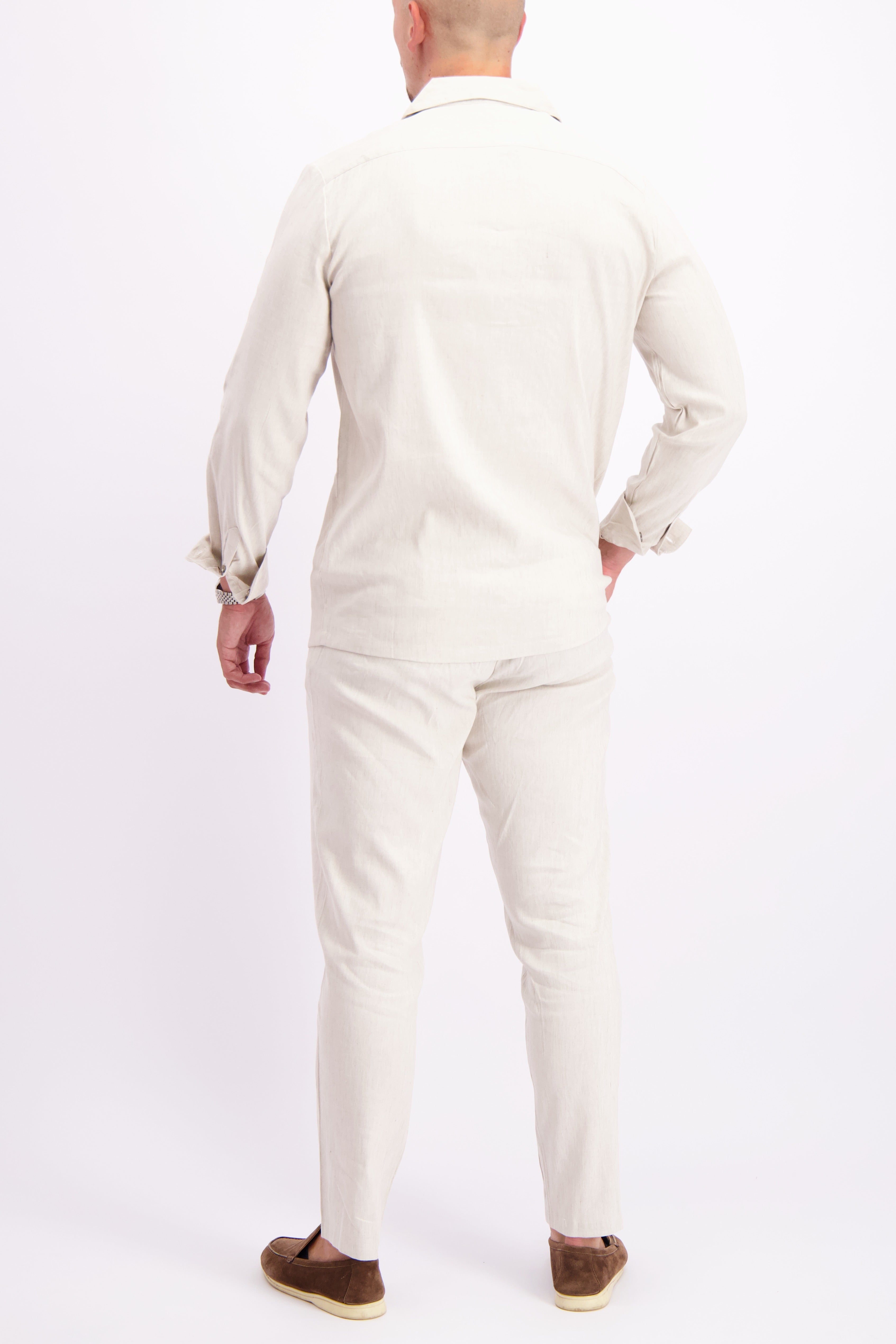 Linen shirt cuban collar oatmeal white linnen overhemd wit zomer