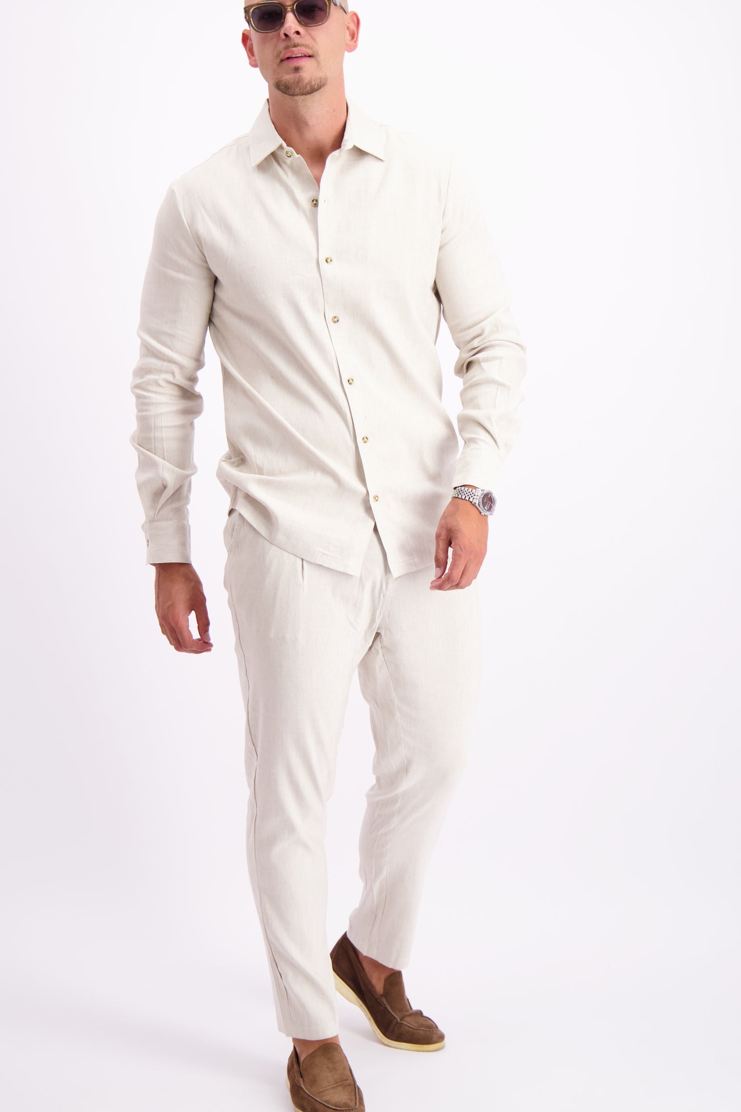 Linen shirt oatmeal white summer linnen overhemd wit creme