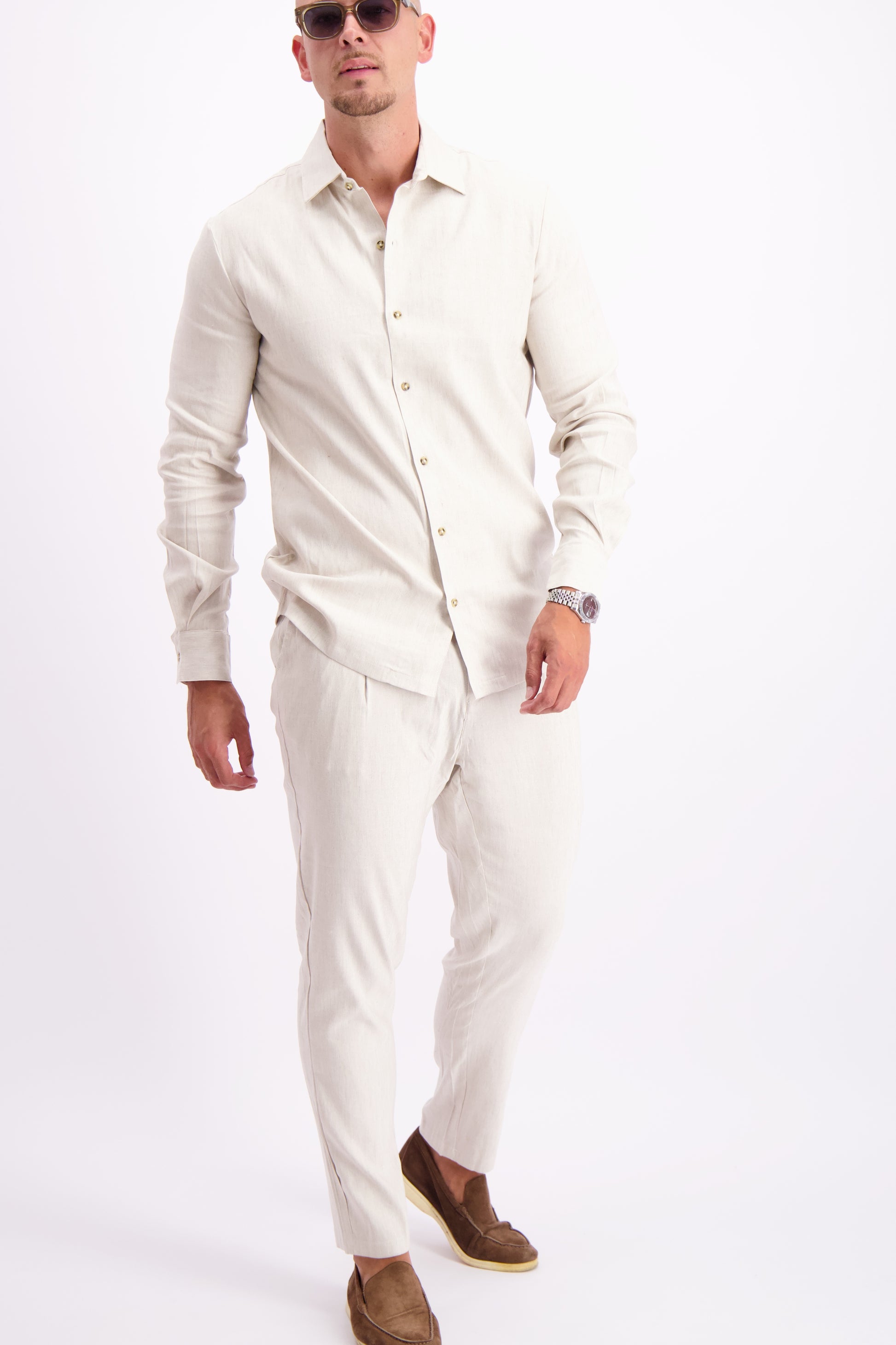 Linen shirt oatmeal white summer linnen overhemd wit creme