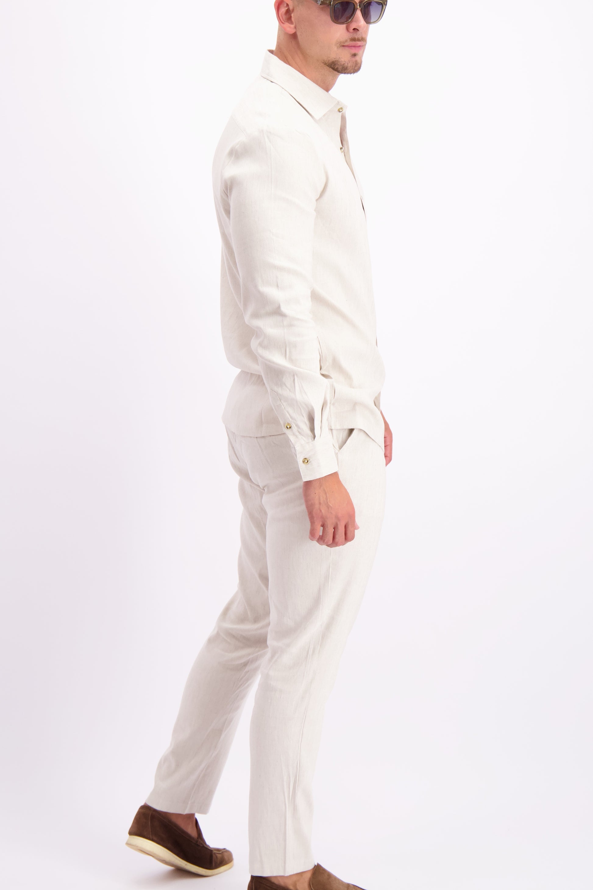 Linen pantalon linen set linen shirt oatmeal white summer linnen overhemd wit creme