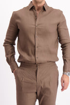 Linen shirt bruin herenlinnen overhemd Les Brutes