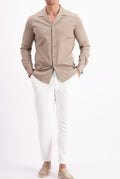 Les Brutes overhemd taupe shirt in taupe cuban collar mercerised shirt glans overhemd
