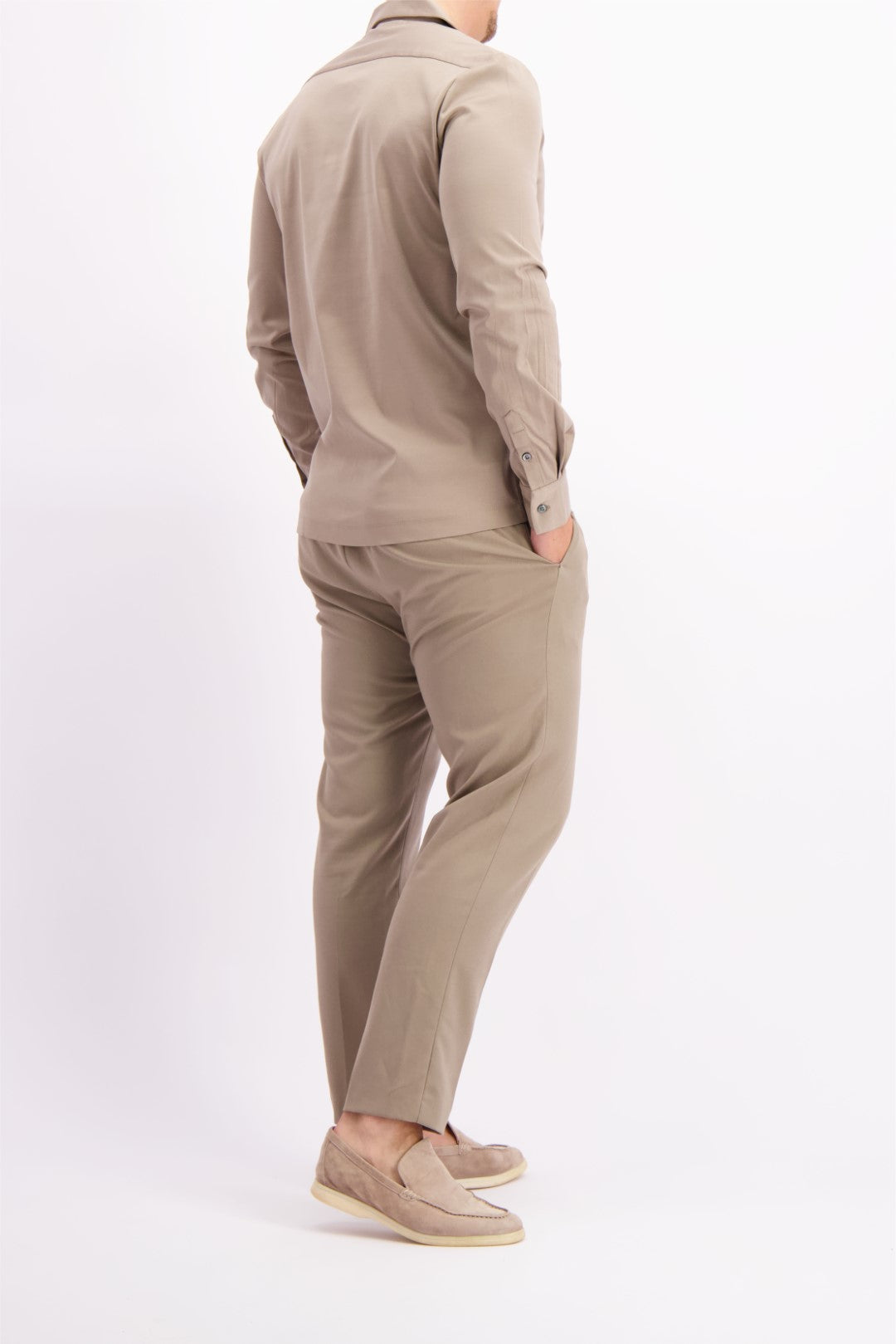 Les Brutes overhemd taupe shirt in taupe cuban collar mercerised shirt glans overhemd