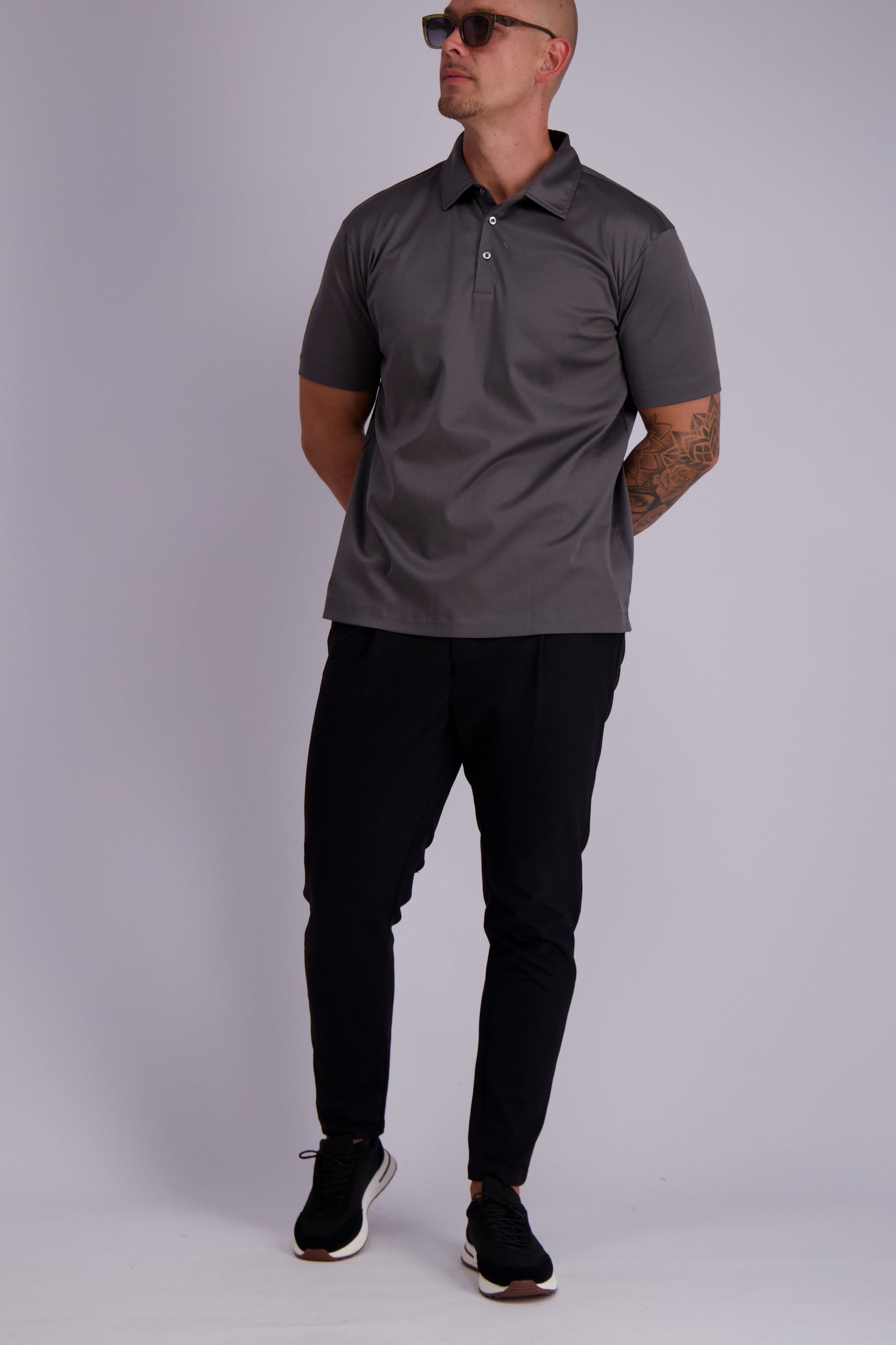 Les Brutes mercerised polo dark grey glans polo shirt donkergrijs