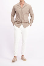 Les Brutes overhemd taupe shirt in taupe cuban collar mercerised shirt glans overhemd