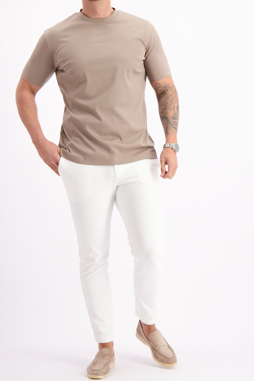 Les Brutes mercerised tshirt taupe glans t-shirt taupe beige
