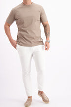 Les Brutes mercerised tshirt taupe glans t-shirt taupe beige