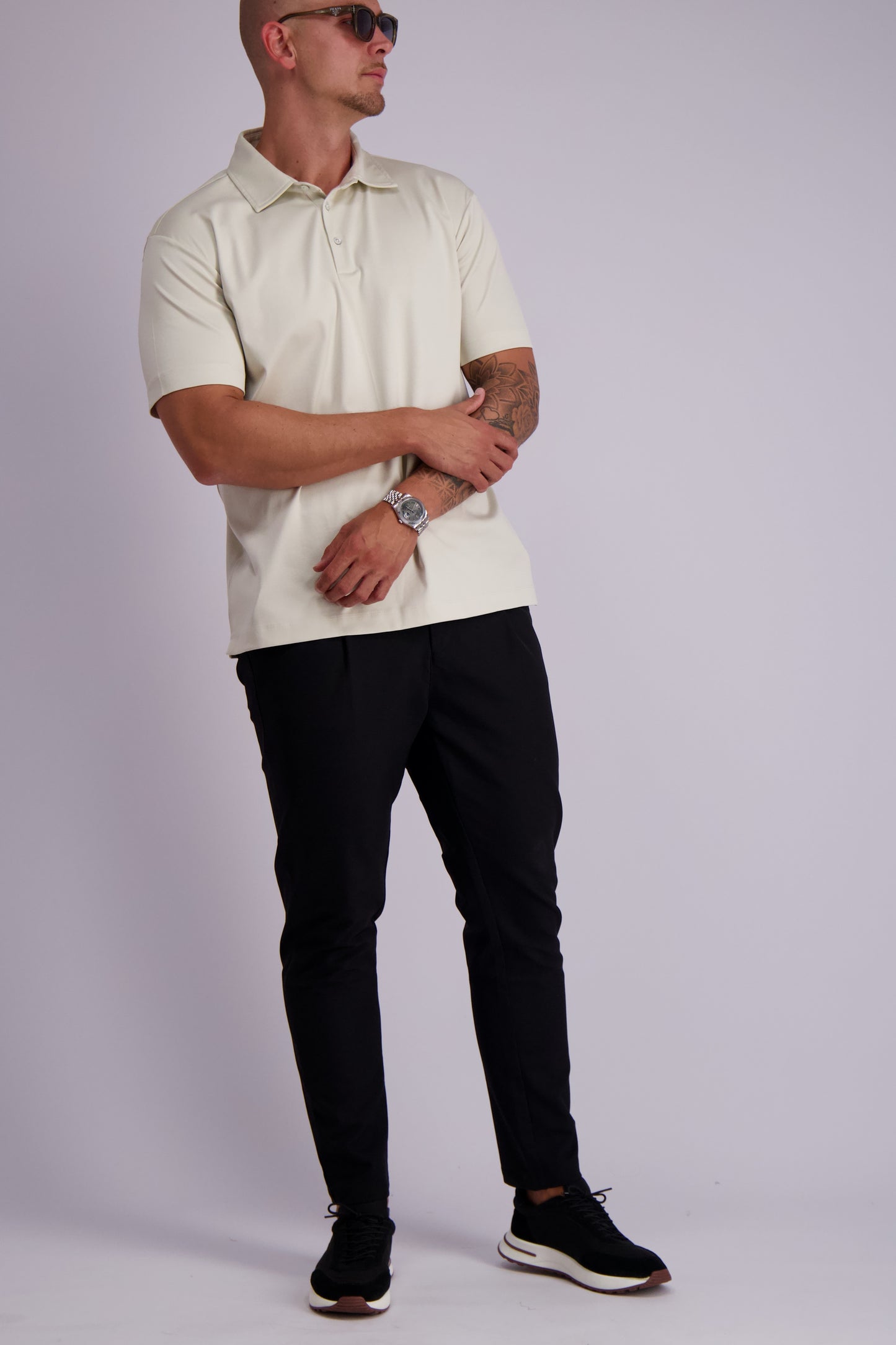 Les Brutes mercerised polo pearl white glans polo shirt wit 