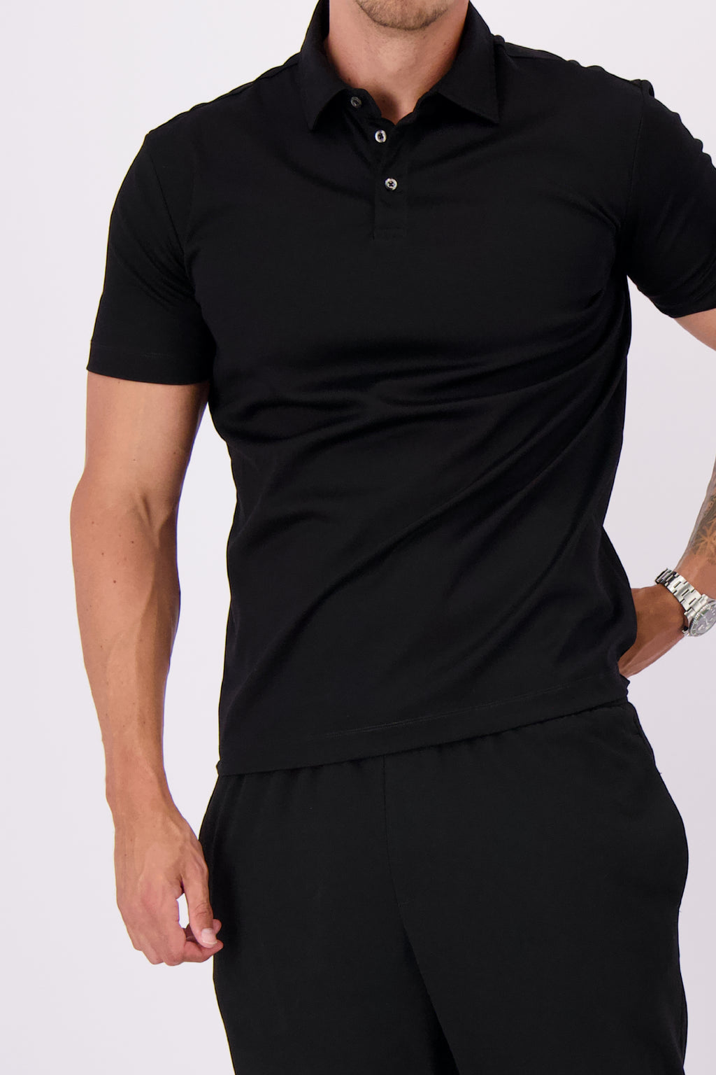 Mercerised polo black polo zwart heren