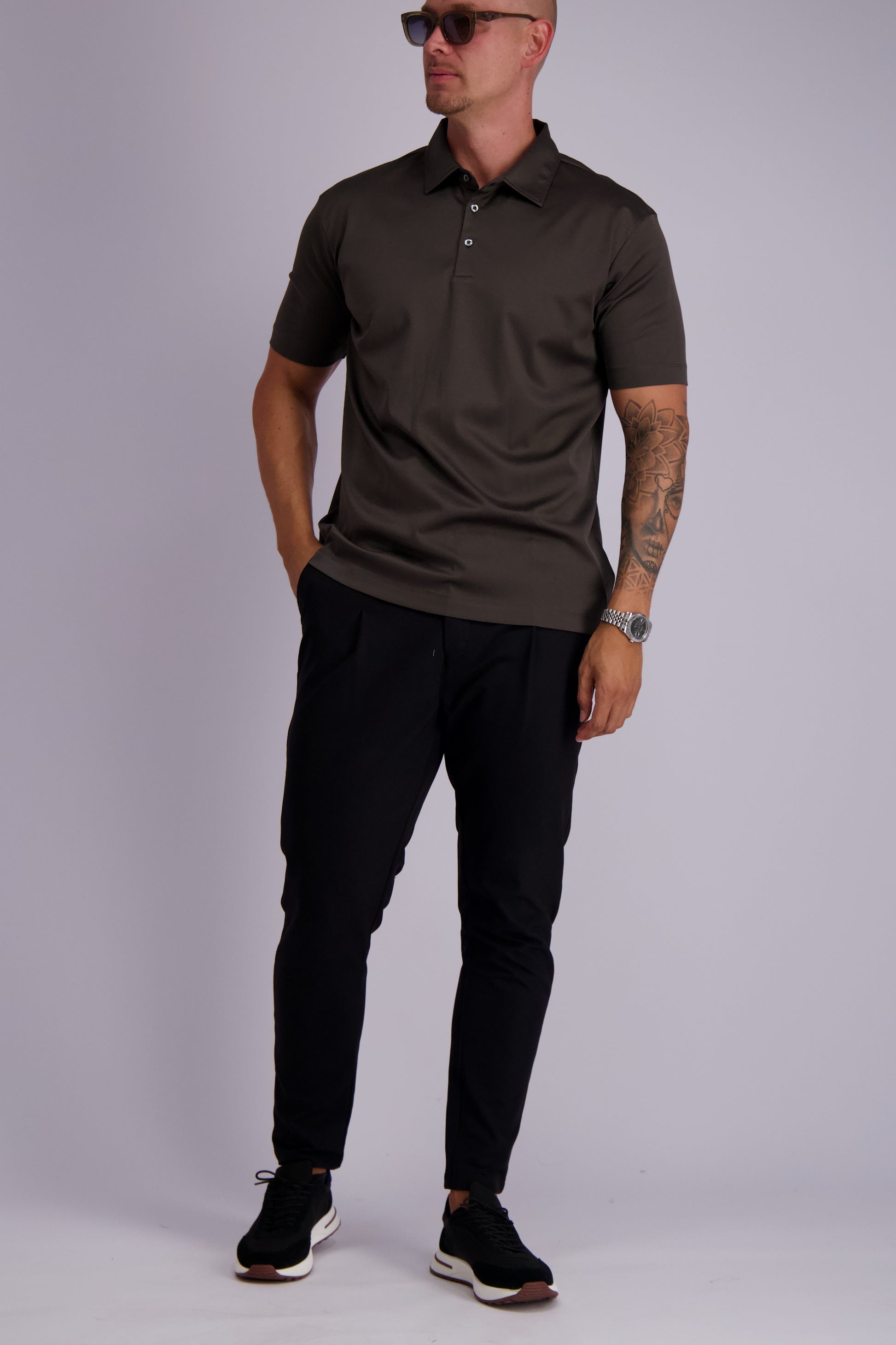 Les Brutes mercerised polo shirt dark forest green glans polo donkergroen