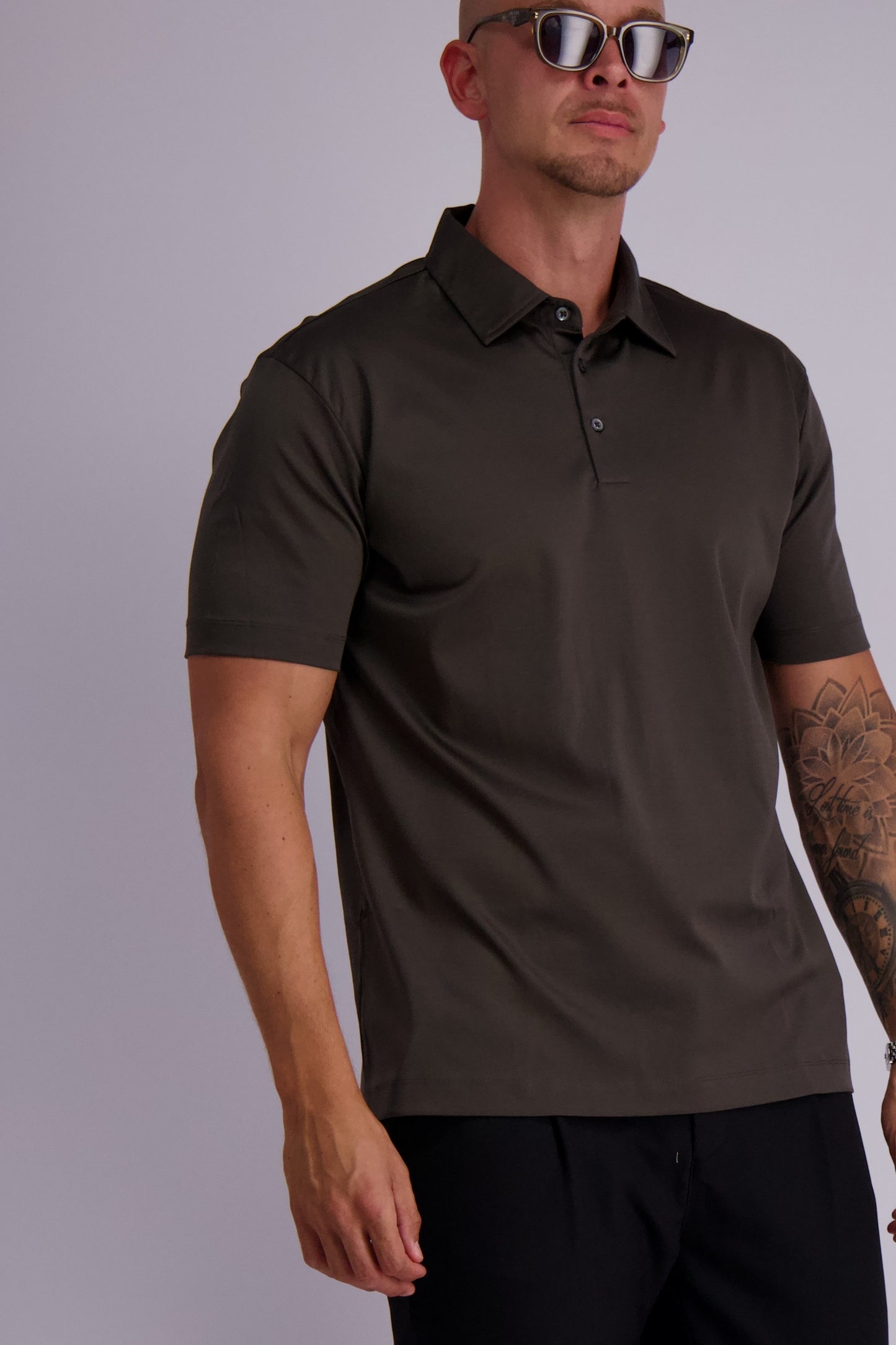 Les Brutes mercerised polo shirt dark forest green glans polo donkergroen