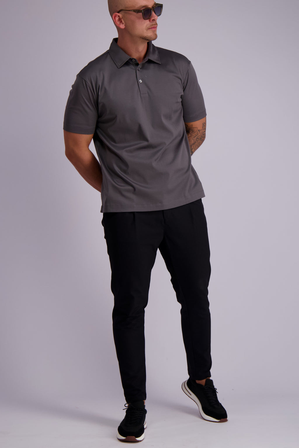 Les Brutes mercerised polo dark grey glans polo shirt donkergrijs