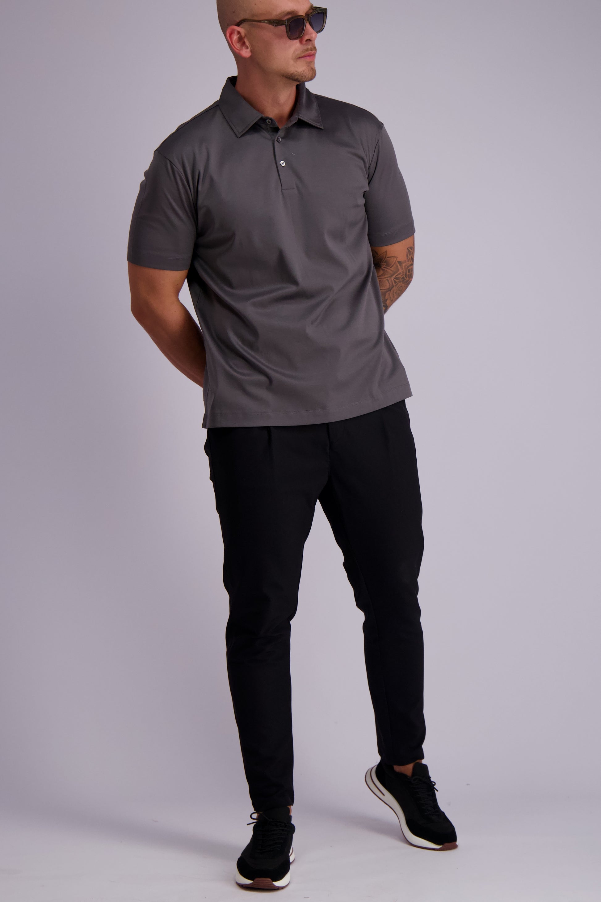 Les Brutes mercerised polo dark grey glans polo shirt donkergrijs