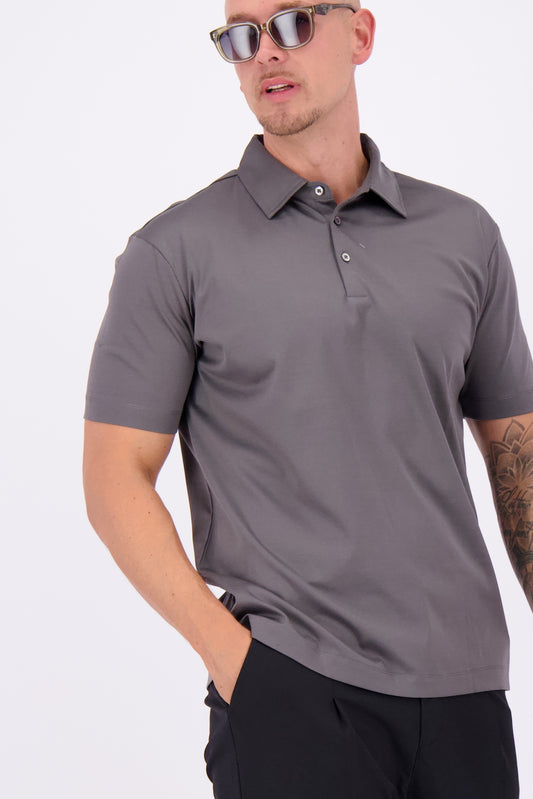 Les Brutes mercerised polo dark grey glans polo shirt donkergrijs