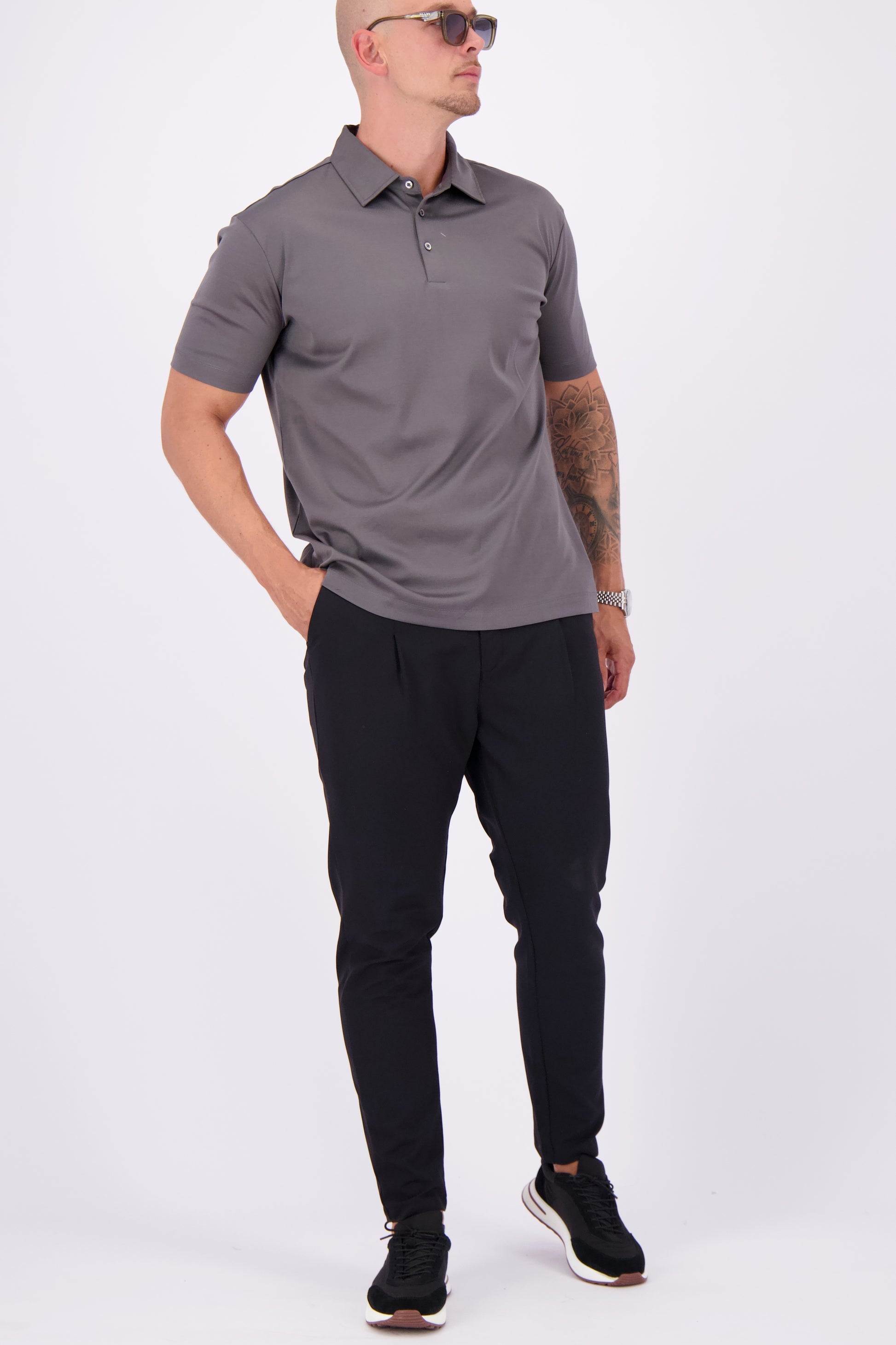 Les Brutes mercerised polo dark grey glans polo shirt donkergrijs