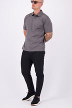 Les Brutes mercerised polo dark grey glans polo shirt donkergrijs