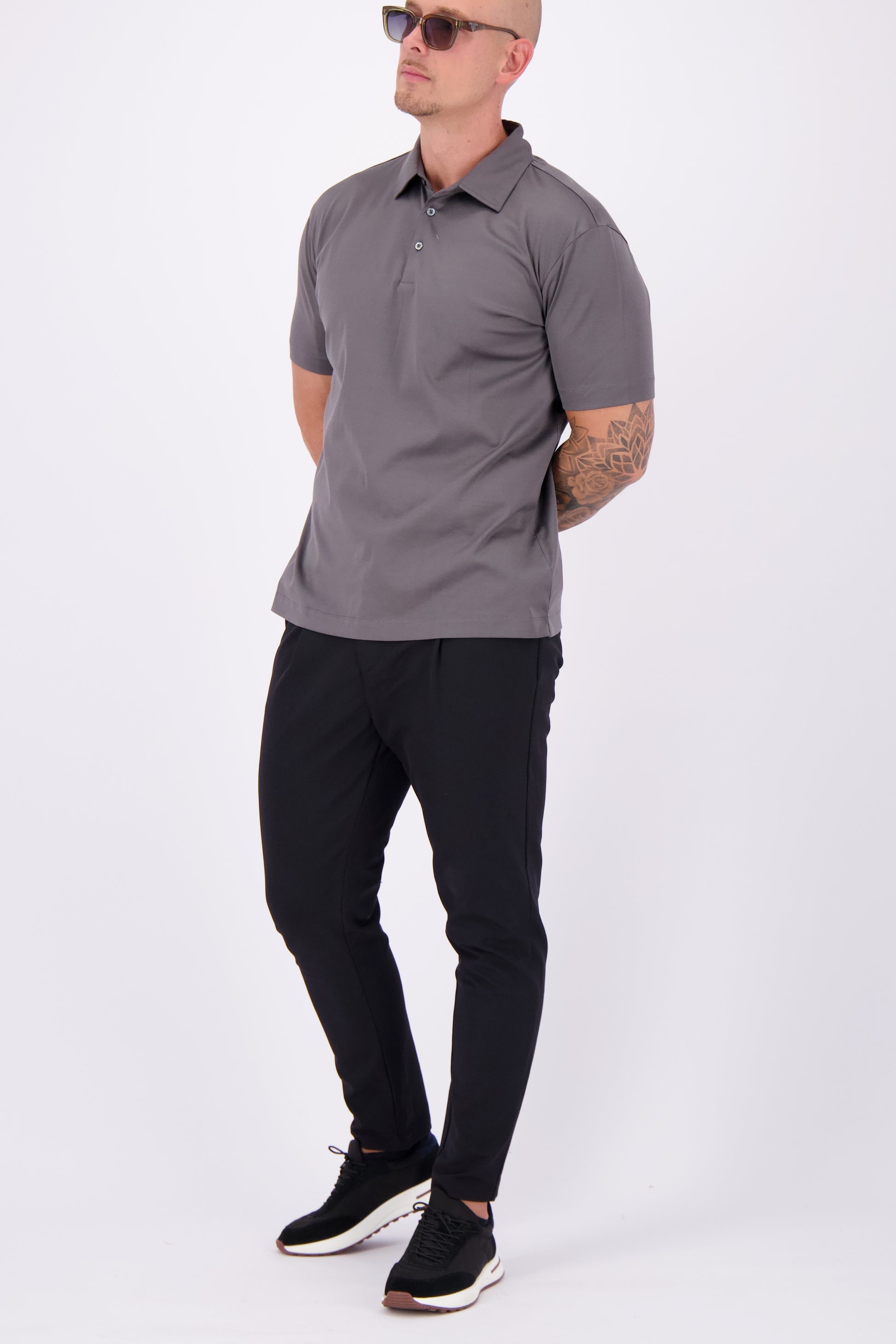 Les Brutes mercerised polo dark grey glans polo shirt donkergrijs