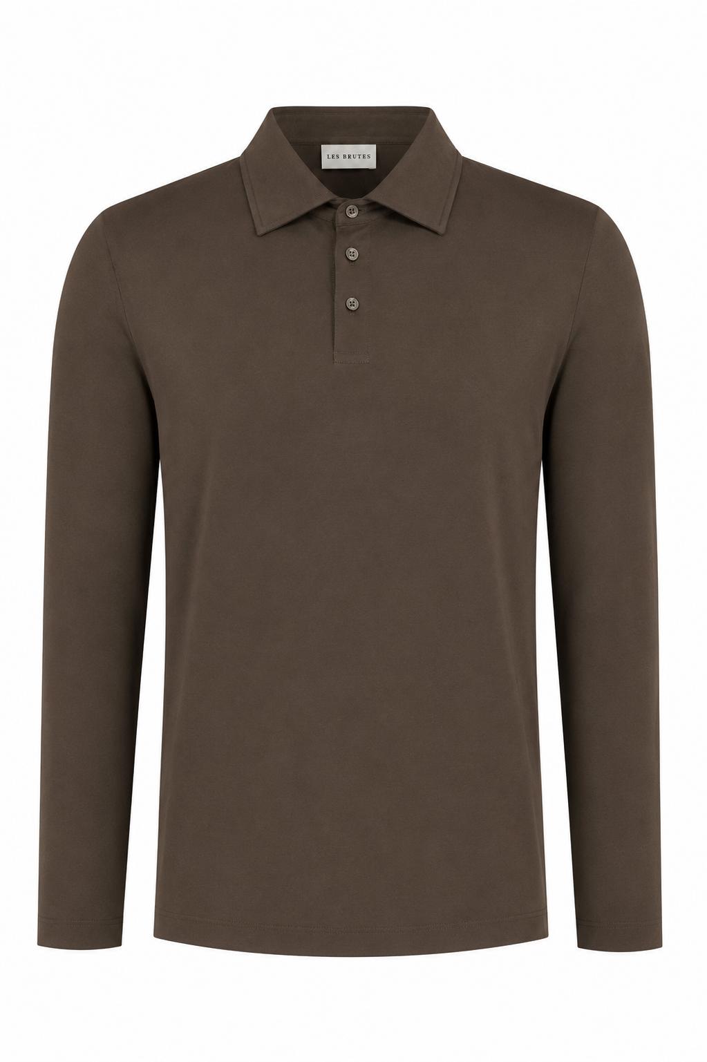Les Brutes luxury mercerised polo long sleeve in brown for men. Crafted with premium supima cotton for extra comfort and sustainability