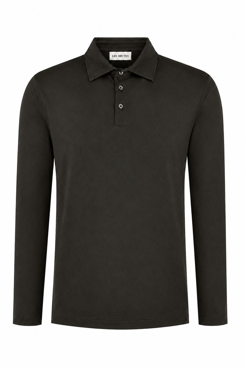 Les Brutes luxury mercerised polo long sleeve in dark green for men. Crafted with premium supima cotton for extra comfort and sustainability