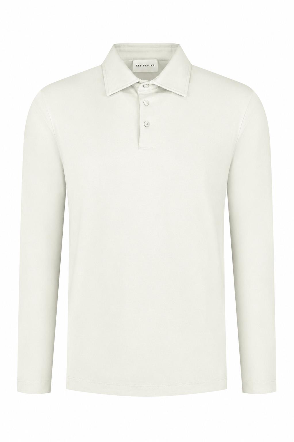 Les Brutes luxury mercerised polo long sleeve in white for men. Crafted with premium supima cotton for extra comfort and sustainability
