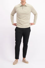 Les Brutes polo longsleeve beige mercerised polo lange mouw beige creme mercerised