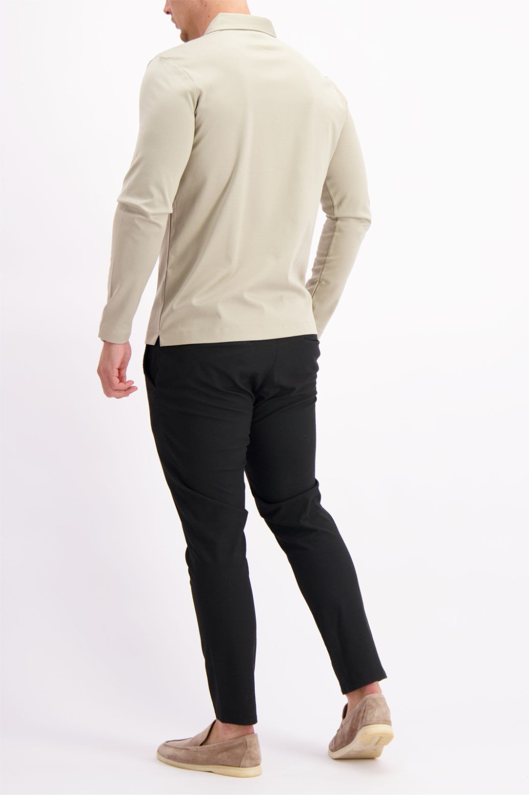 Les Brutes polo longsleeve beige mercerised polo lange mouw beige creme mercerised