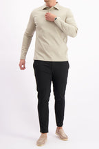 Les Brutes polo longsleeve beige mercerised polo lange mouw beige creme mercerised