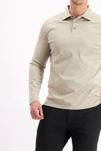 Les Brutes polo longsleeve beige mercerised polo lange mouw beige creme mercerised
