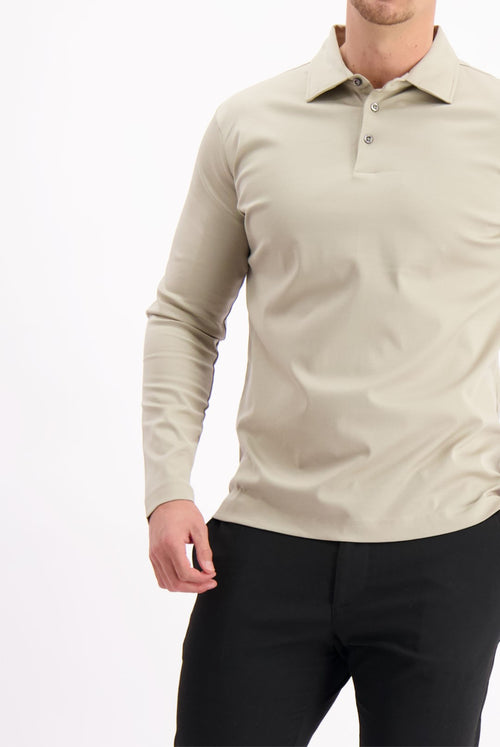 Les Brutes polo longsleeve beige mercerised polo lange mouw beige creme mercerised