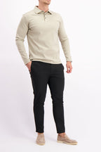 Les Brutes polo longsleeve beige mercerised polo lange mouw beige creme mercerised