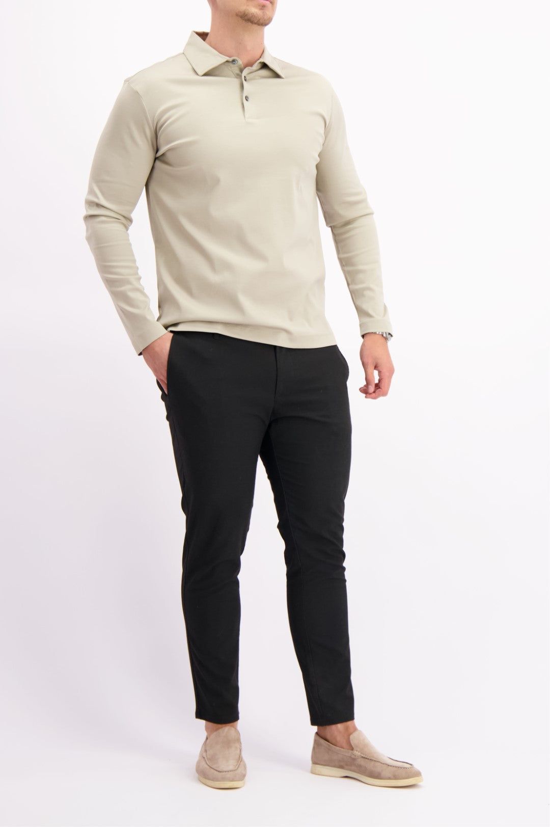 Les Brutes polo longsleeve beige mercerised polo lange mouw beige creme mercerised