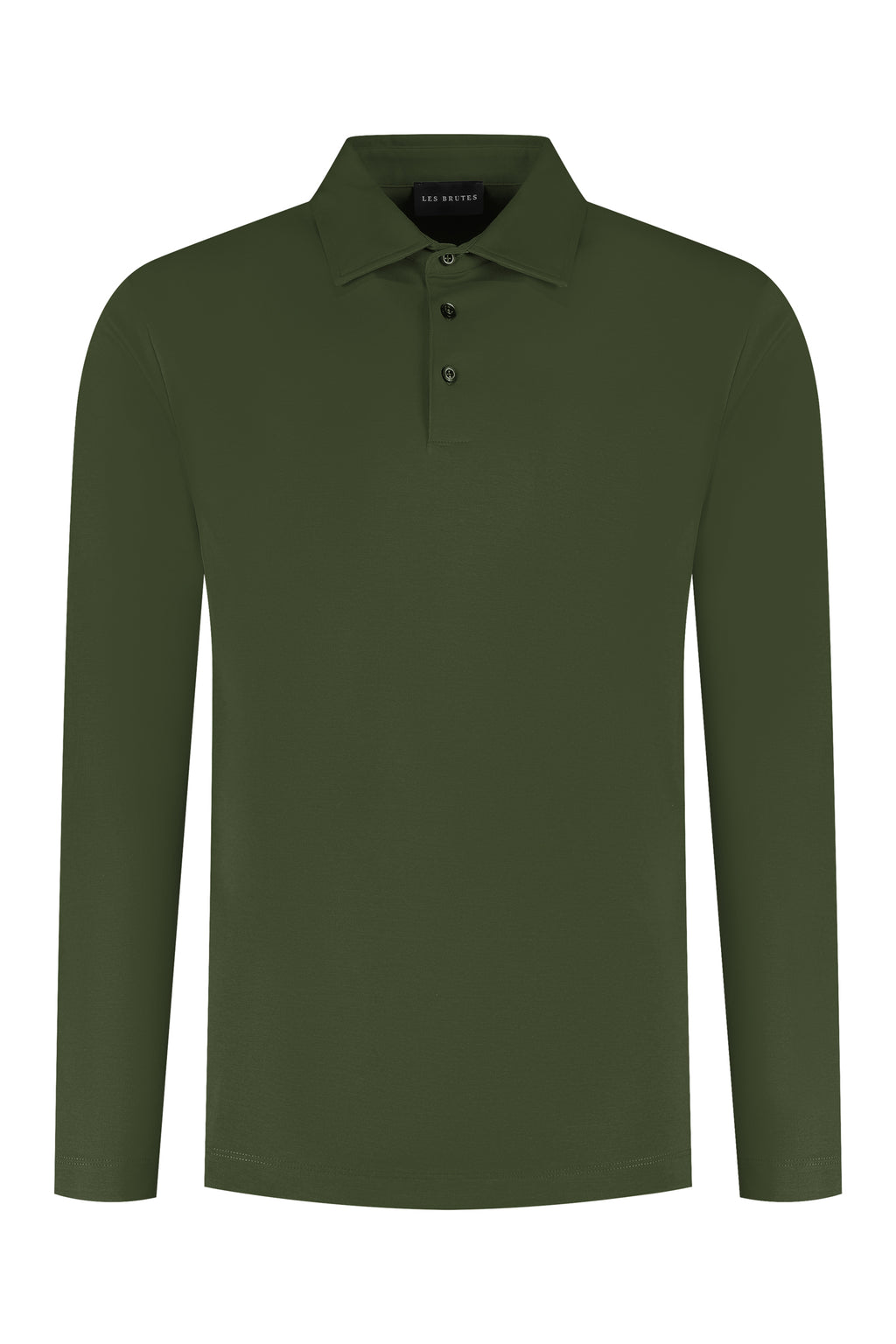 Les Brutes polo longsleeve green mercerised polo lange mouw groen army mercerised