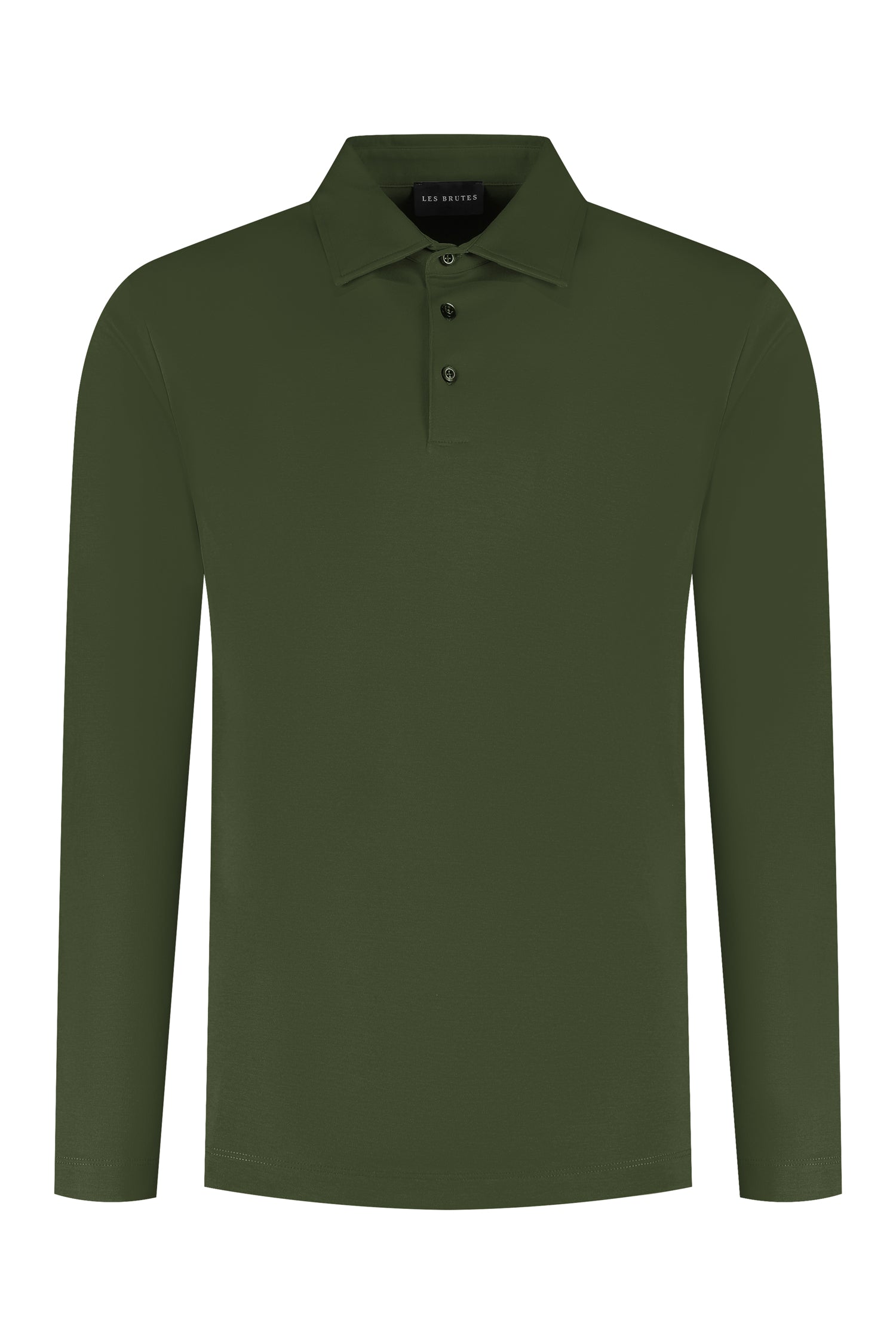 Les Brutes polo longsleeve green mercerised polo lange mouw groen army mercerised