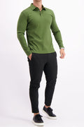 Les Brutes polo longsleeve green mercerised polo lange mouw groen army mercerised
