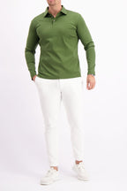 Les Brutes polo longsleeve green mercerised polo lange mouw groen army mercerised
