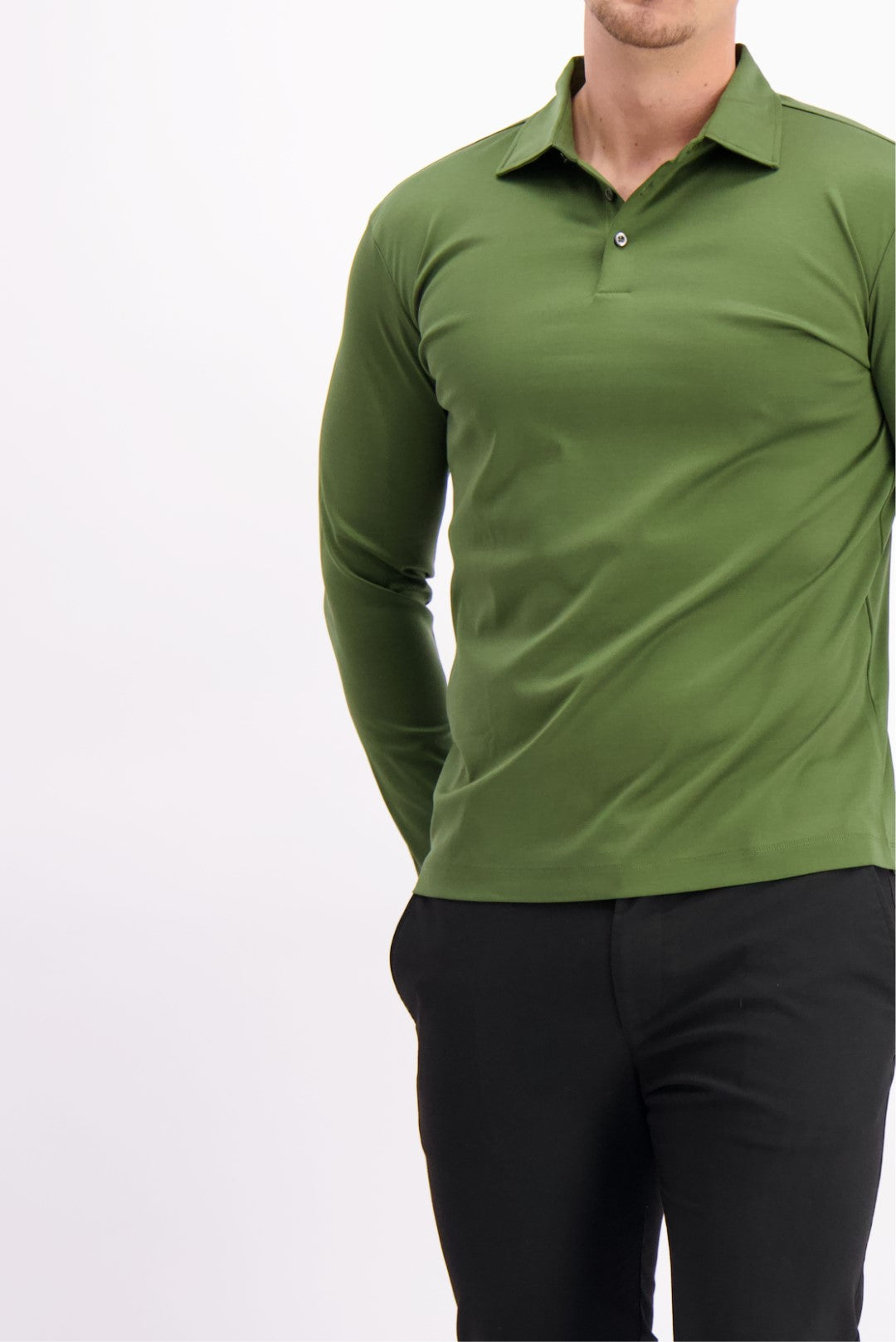 Les Brutes polo longsleeve green mercerised polo lange mouw groen army mercerised