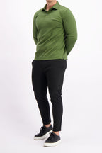 Les Brutes polo longsleeve green mercerised polo lange mouw groen army mercerised
