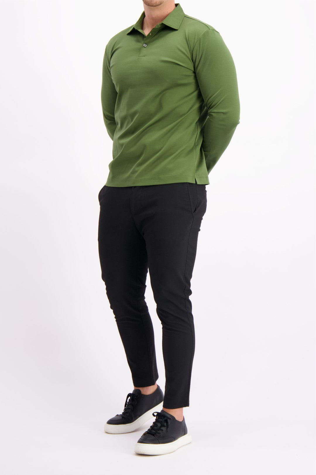 Les Brutes polo longsleeve green mercerised polo lange mouw groen army mercerised
