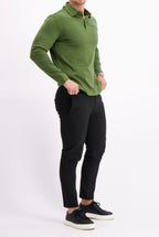 Les Brutes polo longsleeve green mercerised polo lange mouw groen army mercerised
