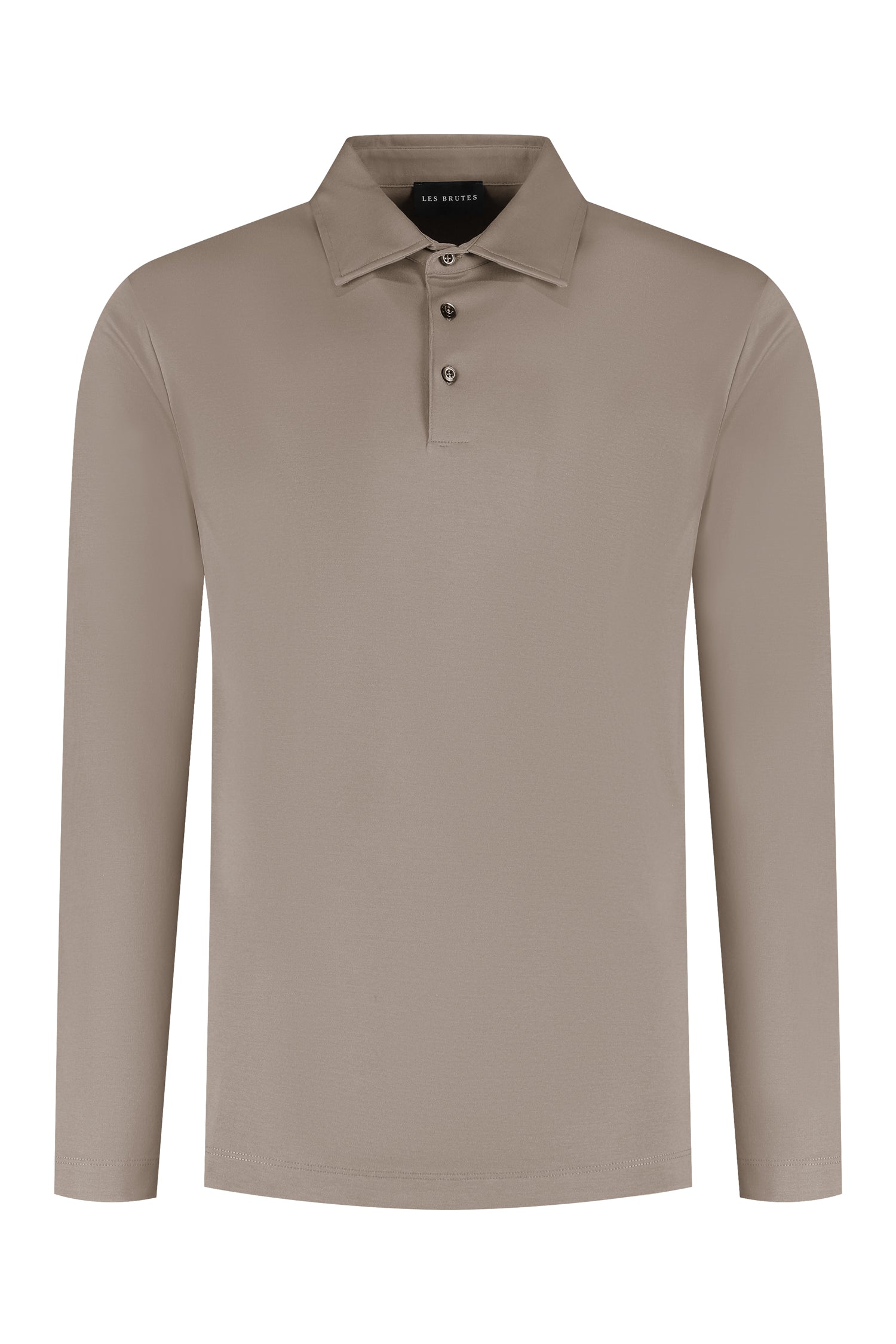 Les Brutes polo longsleeve taupe mercerised polo lange mouw taupe beige creme 